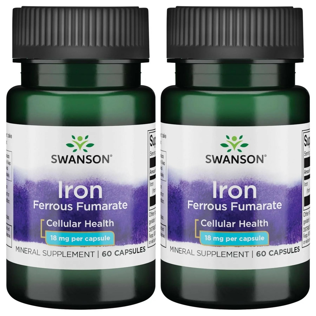 Swanson Iron (Ferrous Fumarate) - Suplemento Mineral Promoción de Energía Apoyo - Alta Concentración Formula Assists in Oxygen Delivery & Fatty Acid Metabolism 60 Sgels (2 Pack)