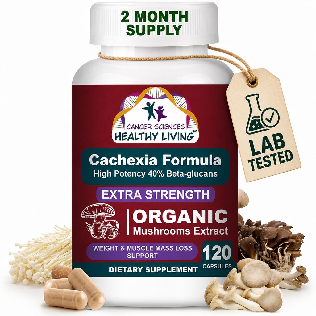 CANCER SCIENCES Cachexia Suplemento, USDA Certified Organic Mushrooms Extract Capsules, Extra Strength 1,500 mg, High Potency 40% Beta-Glucans, Immune & Metabolic Support, Weight & Muscle Mass Support
