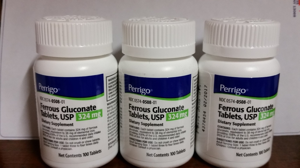 Gluconato ferroso, 324 mg, 100 Tabletas, 3-Pack