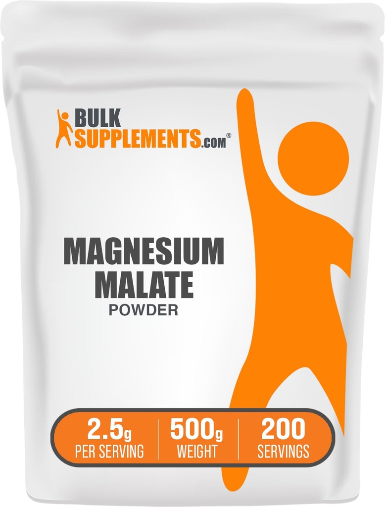 BulkSupplements.com Polvo Malato de Magnesio - Suplementos de Magnesio, Alta Bioavailabilidad - Sin sabor, 2.5g por Serving, 500g (1.1 lbs) (Pack of 1)
