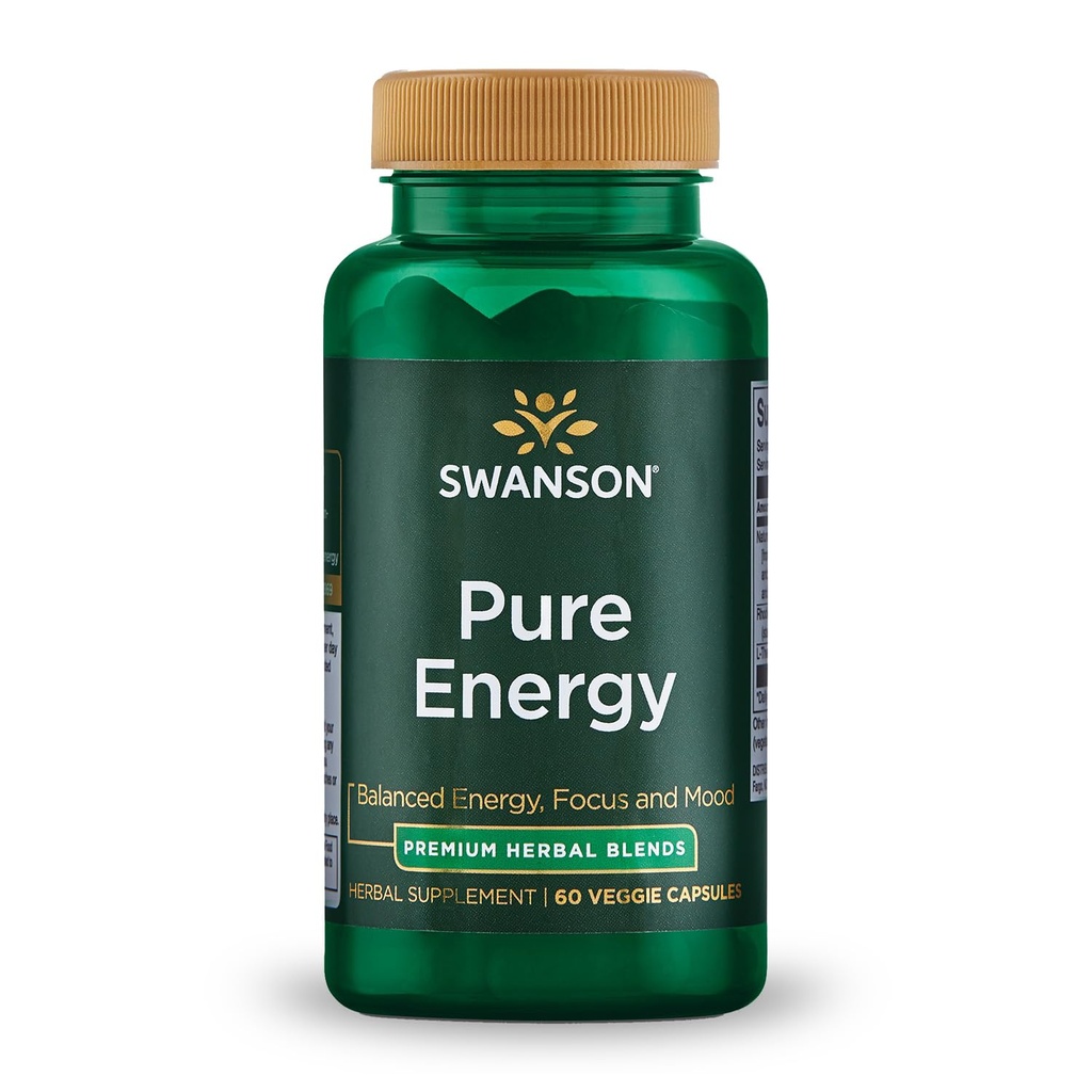 Swanson Puro Energía Metabolismo Concentración Focus Support Stress Management Adaptogenic Herbs Herbal Suplemento 60 Veggie Capsules (Veg Caps) Vegan