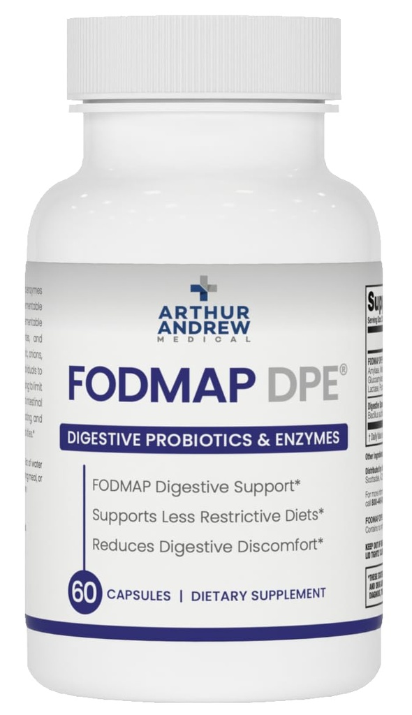 Arthur Andrew Medical - FODMAP DPE, Probióticos Digestivos y Enzymes, Alivio para la Intolerancia FODMAP y Alimentos altamente Fermentables, Vegan, No GMO, 60 cápsulas