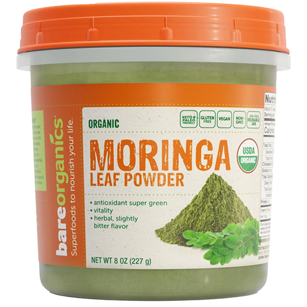 BareOrganics Moringa Leaf Superfood Powder, Orgánico, Suplemento Vegan, 8 onzas