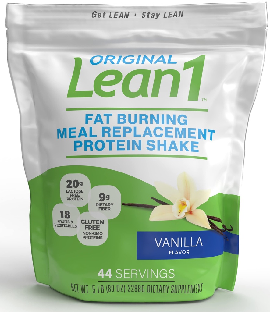 Lean1 Vanila, Meal Replacement Protein Shake, 44 Serviciones en una bolsa de 5 libras
