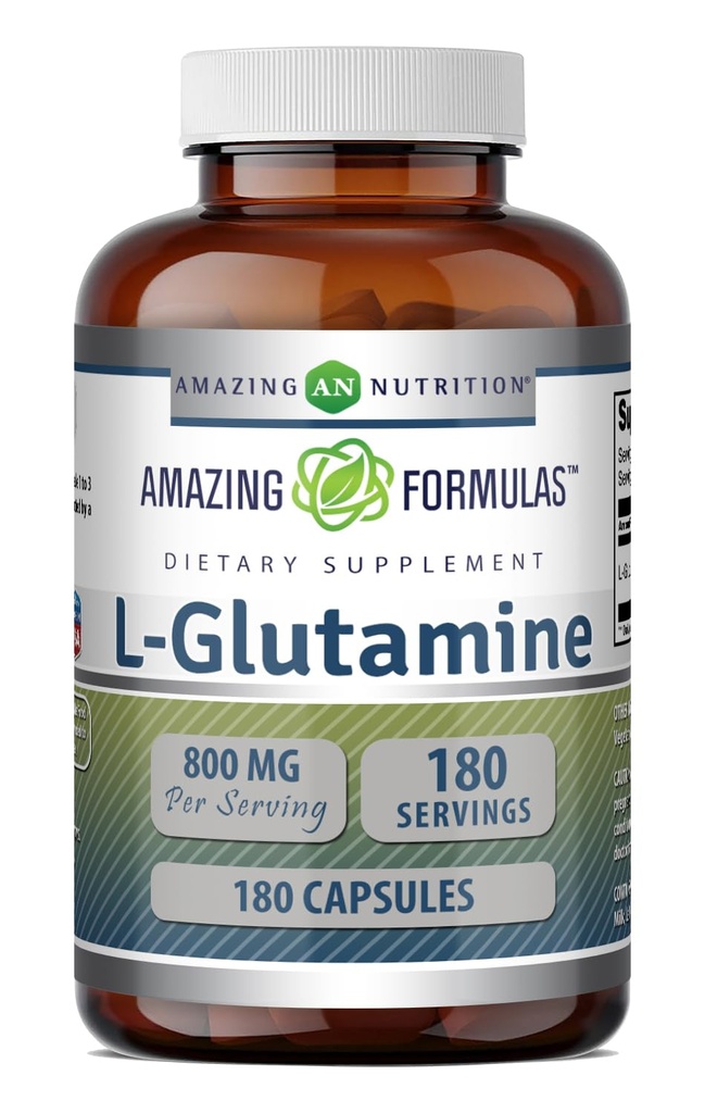 Amazing Formulas L-Glutamine Amino Acid Suplemento TEN 800 Mg Por Serving TENRI 180 Capsules TEN NO-GMO TEN Gluten Free TEN Made in USA