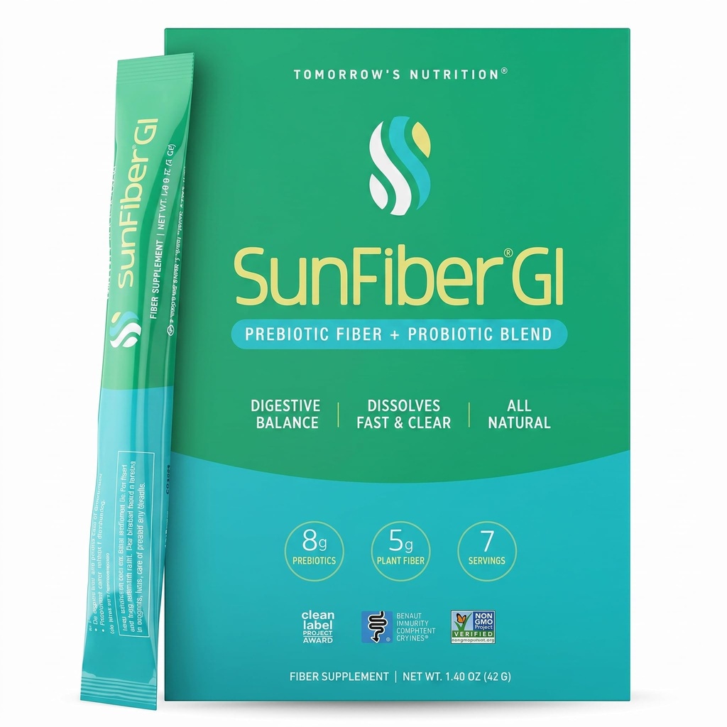 Nutrición Sunfiber GI 7-Day Kit, Fibra Prebiótica &amp; Probióticos, 5g Fibra Prebiótica &amp; 8 Billones Probióticos Por Servir, Bajo FODMAP, 7 Packets, Desflavorado
