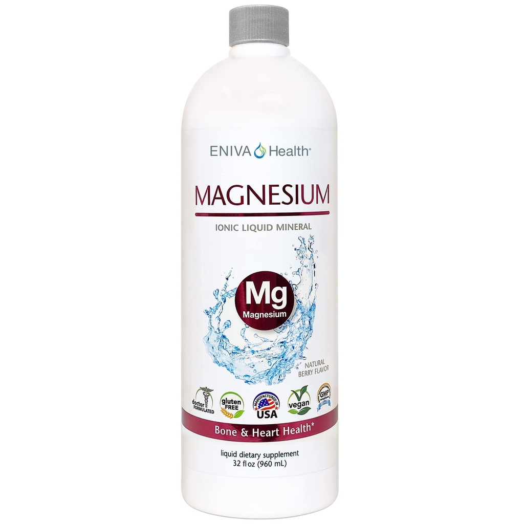 Suplemento de Magnesio Iónico Líquido (32oz) Salud Digestiva, Energía Muscular y Huesos. Cero calorías. Cero Azúcar. por Eniva Health.
