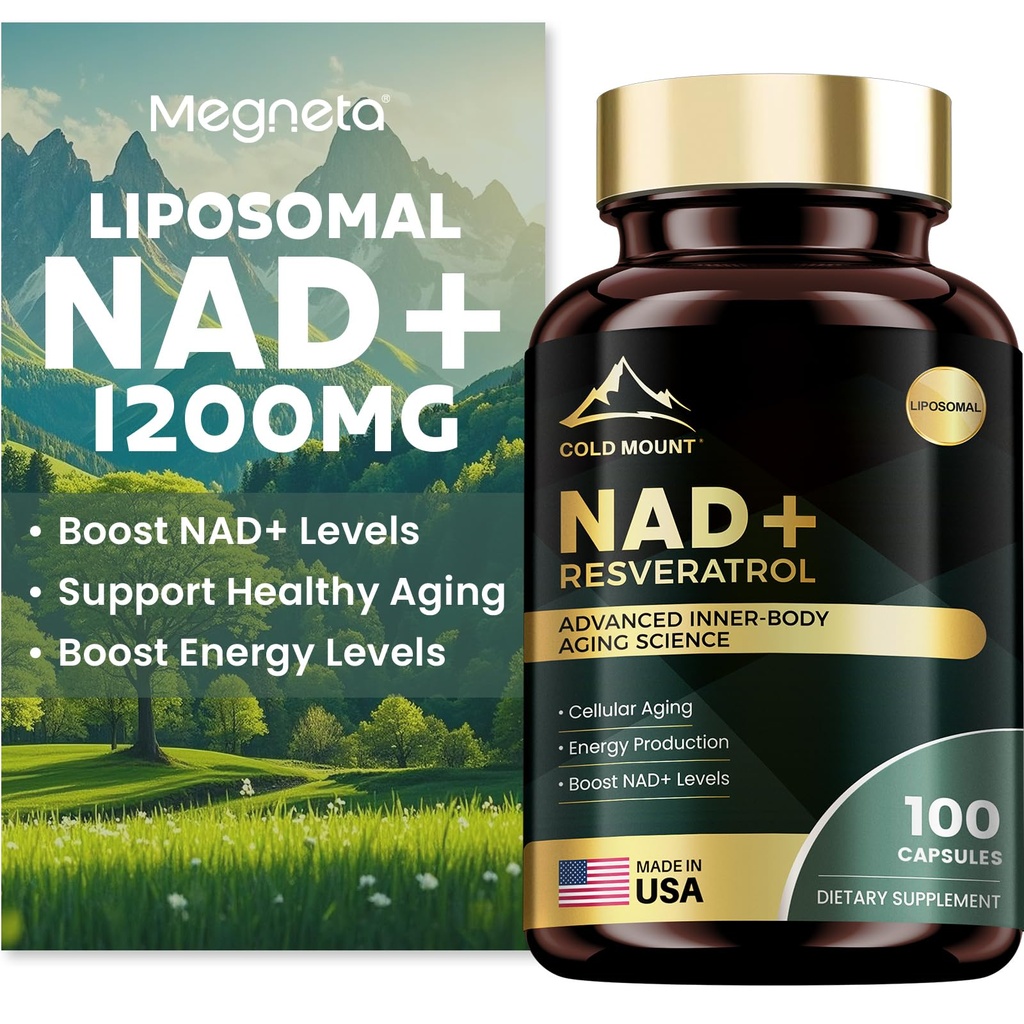 Liposomal NAD+ Suplemento 1200mg con Trans Resveratrol - Boost NAD+ Niveles, Energía " Anti-Aging Support - Vegan, 100 Softgels