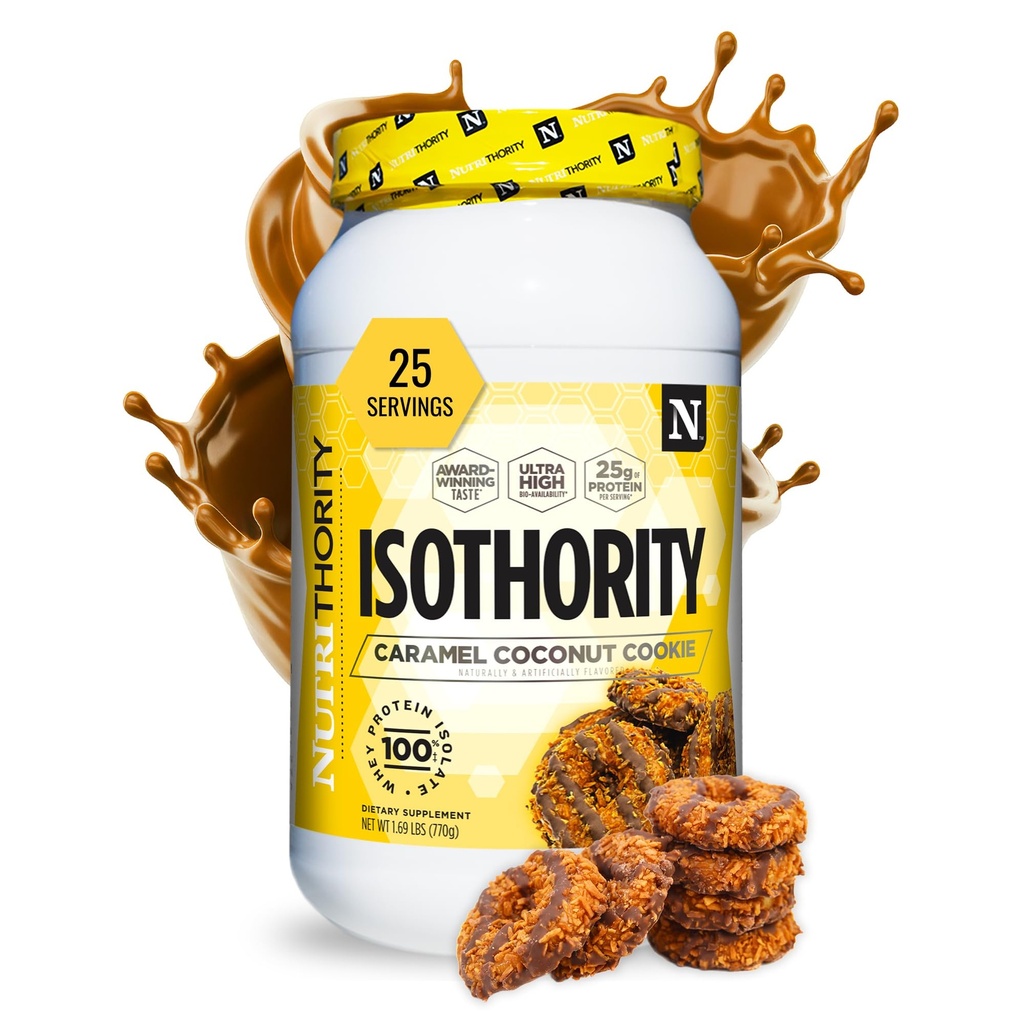 Isothority Whey Protein Isolate, Caramel Coconut Cookie, 2 lb - Ultra Absorbable Cadena Aminoácidos (BCAA) Polvo con 25g Por Serving, Low Carb - Build Muscle &amp; Accelerate Recovery