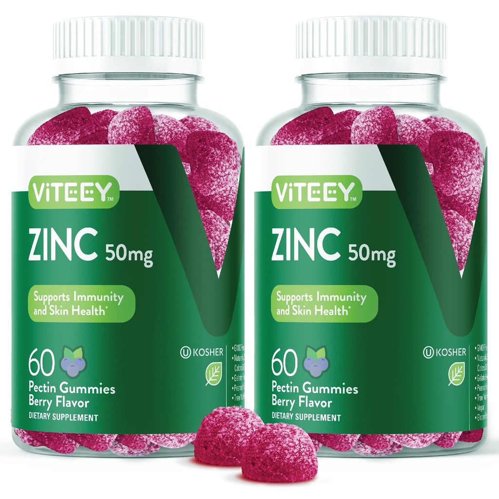 VITEEY Zinc Gummies for Men and Women - Zinc Supplements 50mg - Immune Boost &amp; Skin Health - Vegan, Gluten Free - 120 Count