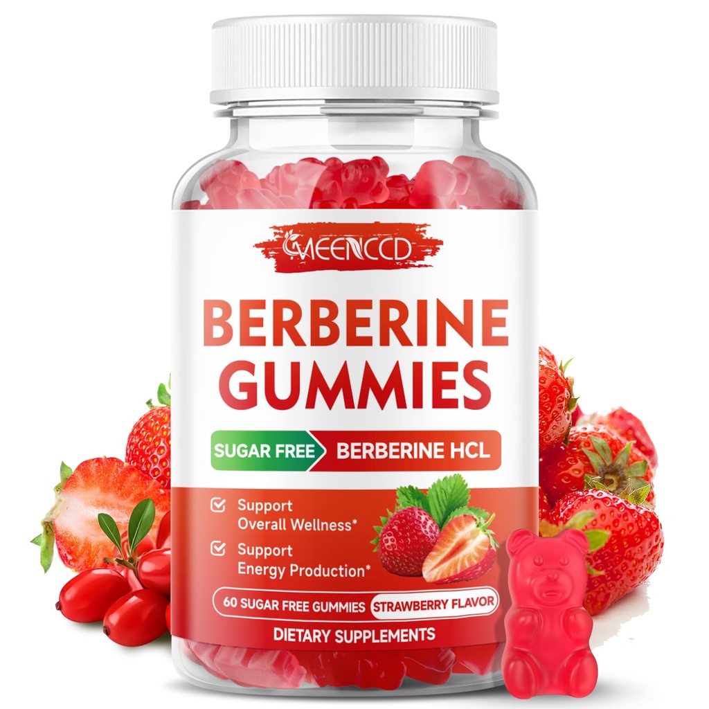 Berberine Gummies with Ceylon Cinnamon 1500mg High Potency Berberine HCL Supplement for Immune Support, Sugar Free, Vegan, Strawberry Flavor, 60 Condes