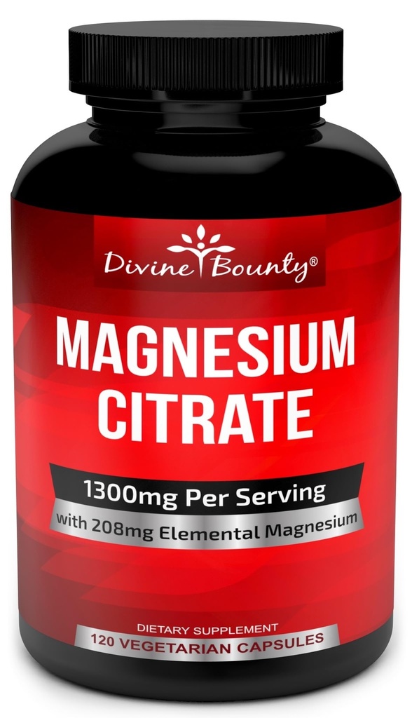 Cápsulas de Citrato de Magnesio puro - 1300 mg Suplemento de Magnesio Elemental - 120 Cápsulas Vegetarianas