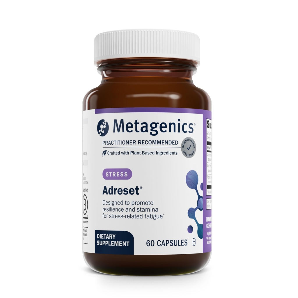 Metagenics Adreset - Adaptogen Formula with Rhodiola, Panax Ginseng & Cordyceps - Supports Stress Resilience, Energy & Fatigue Relief - Non-GMO, Gluten-Free & Vegetarian - 60 cápsulas