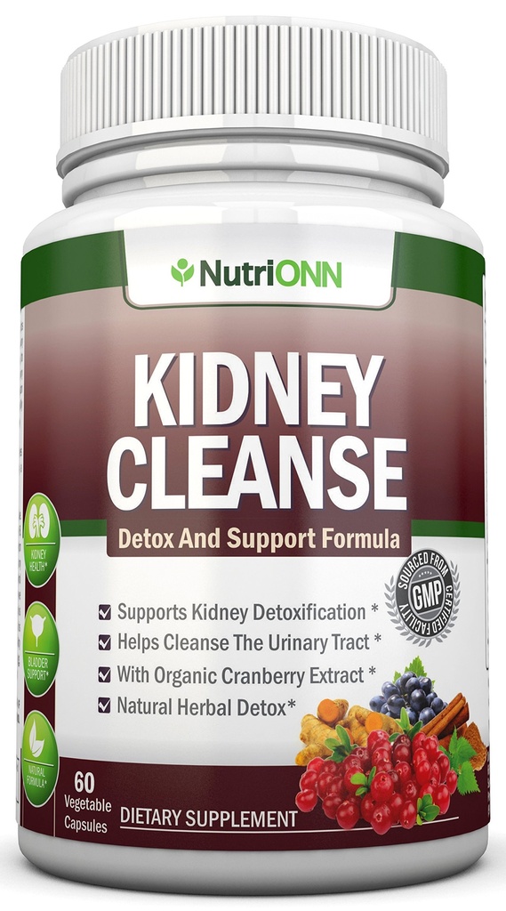 KIDNEY CLEANSE - Detox and Support For Urinary Tract, Bladder and Kidneys - All Natural Herbal Supplement Formula With Organic Cranberry, Astragalus, Turmeric, Goldenrod, Gravel Root, Juniper y Más