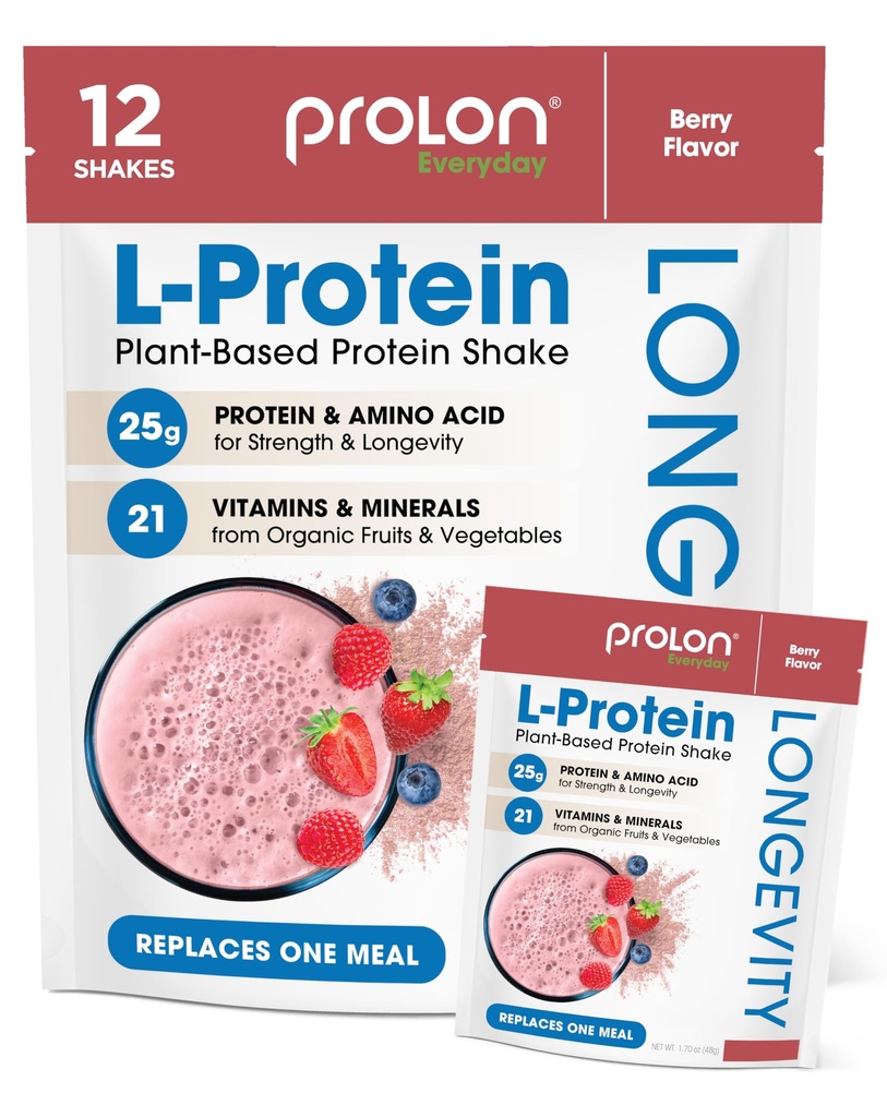 Prolon Longevity Plant Based Protein Powder ← Muscle Synthesis " Repair, Healthy Aging, Boost Performance ¦ Vitamins, Gluten Free, Amino Acids, Antioxidants latitud 25g of Protein  durable Berry, 12 Packets