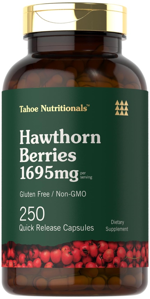 Tahoe Nutritionals Hawthorn Berry Capsules ← 1695mg per Serving Silencio 250 Conde Silencio Extract Suplemento para Mujeres y Hombres Silencio No GMO, Gluten Free Extract