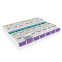 EZY DOSE Weekly (7-Day) Pill Organizer, Vitamin Container y Daily Medicine Planner, 2X-Large Push Button Compartments, Artritis Friendly, Easy to Use, 4 Times a Day, Clear Lids, BPA Free