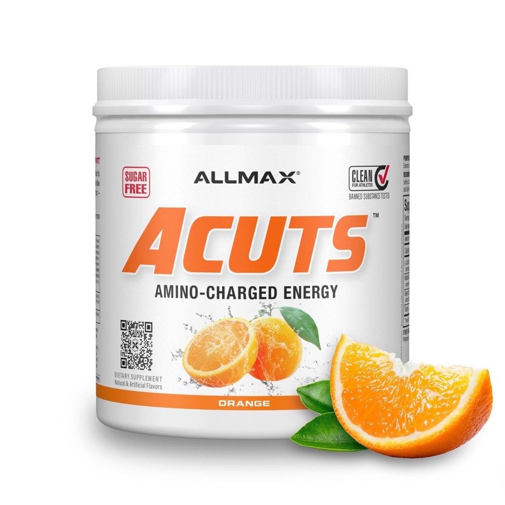 ALLMAX Nutrición AMINOCUTS (ACUTS), Bebida energética de bajo calibre con Taurina, L-Carnitina, Extracto de grano de café verde, Naranja, 30 Servimientos