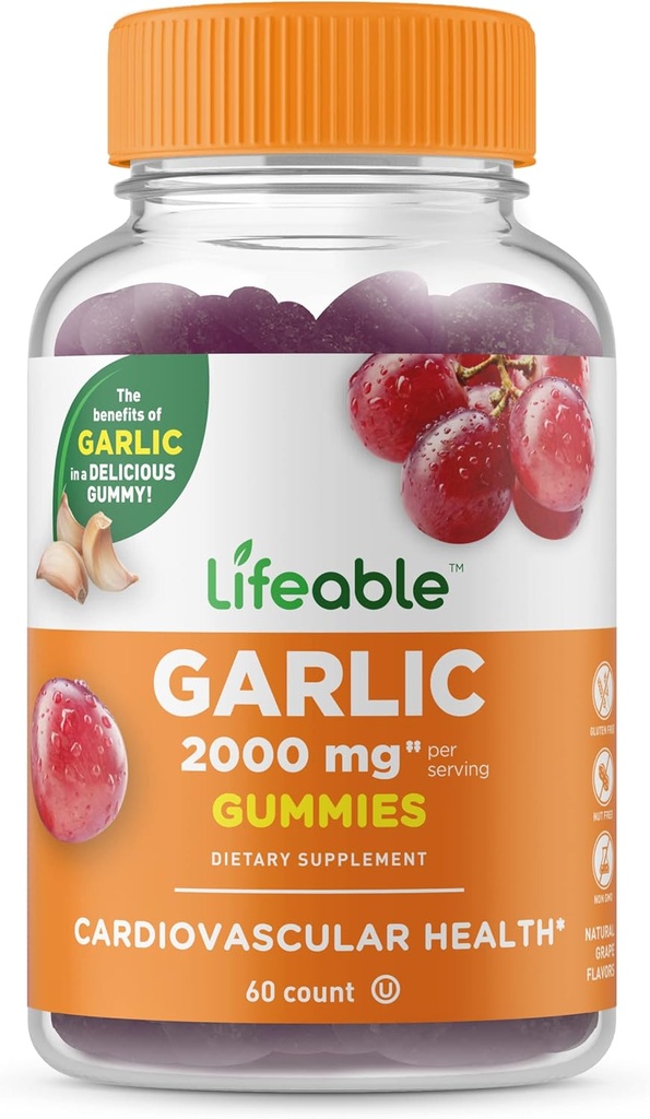 Gummies de ajo salvavidas - 2000 mg - Gran sabor natural sabor Gummy vitamina Suplemento - Gluten libre, vegetariano, GMO libre Chewable - para adultos 90 Gummies