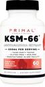 Primal KSM-66 Complejo de Ashwagandha (60 cápsulas / 60 servidumbres, 600 mg por servidumbre) - KSM-66 Ashwagandha con extracto de cobre negro, libre de gluten, no GMO