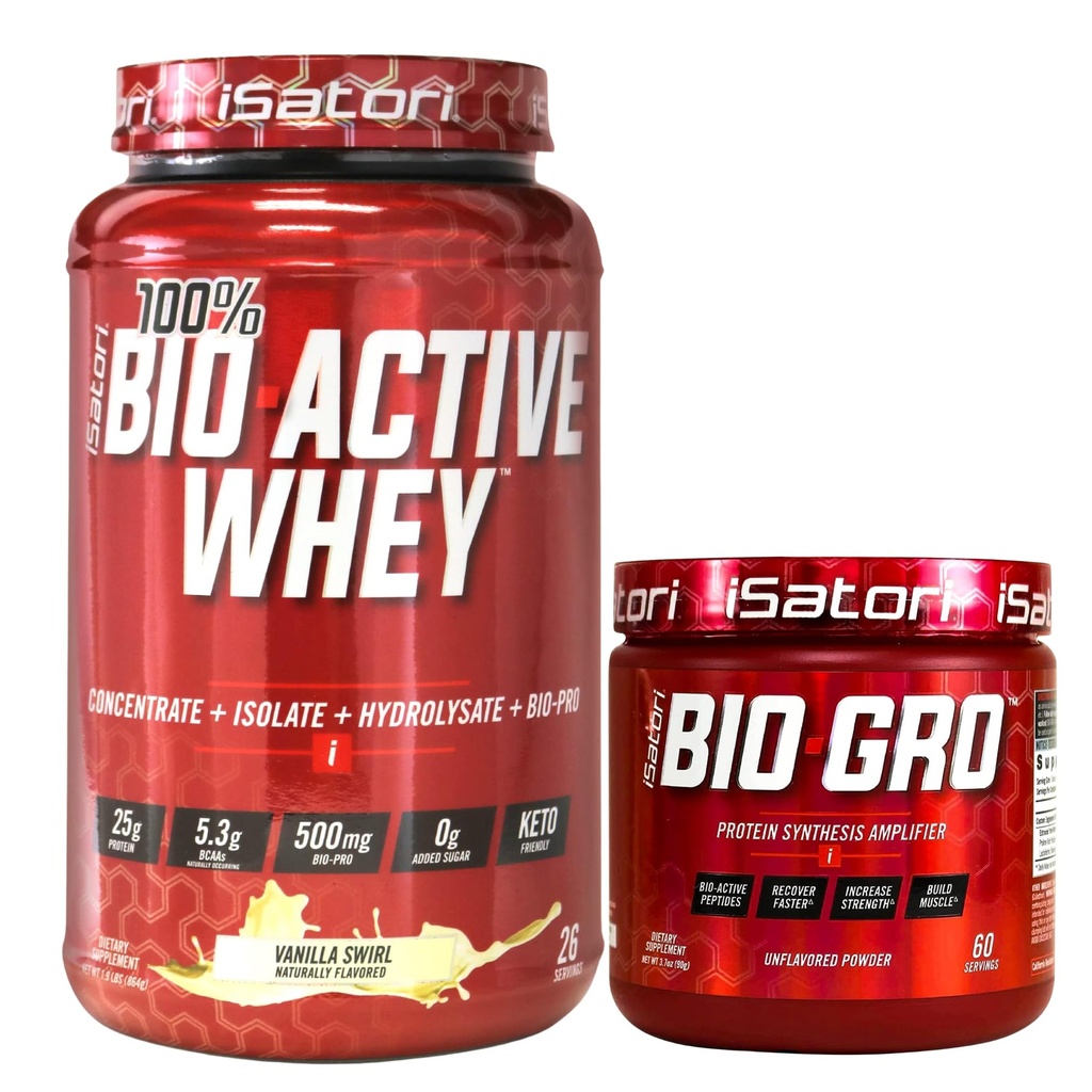 iSatori Bio-GRO Vanilla Ice Cream (60 Servings) " Bio-Active Whey Protein Powder Unflavored (30 Servings)