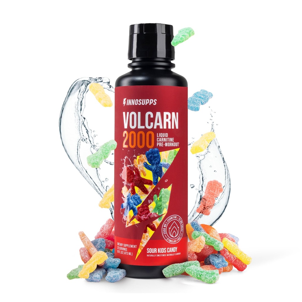 InnoSupps Volcarn 2000 - L-CARNITINE Avanzado Energía Líquida ATP Enhancer with GBEEC ← Boosts Energy, Enhances Focus, Caffeine Free, No Artificial Sweeteners ← 32 Servings (Sour Kids Candy)
