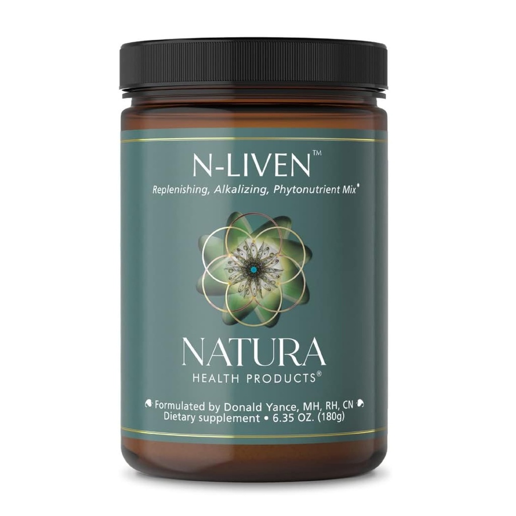 Natura Health Products N-liven Supplement - Organic Superfood Greens Powder Drink - including Spirulina & Chlorophyll - Premier Blend of Barley Grass, Kale, Spinach, Goji Berry, Raspberry (180 Grams)