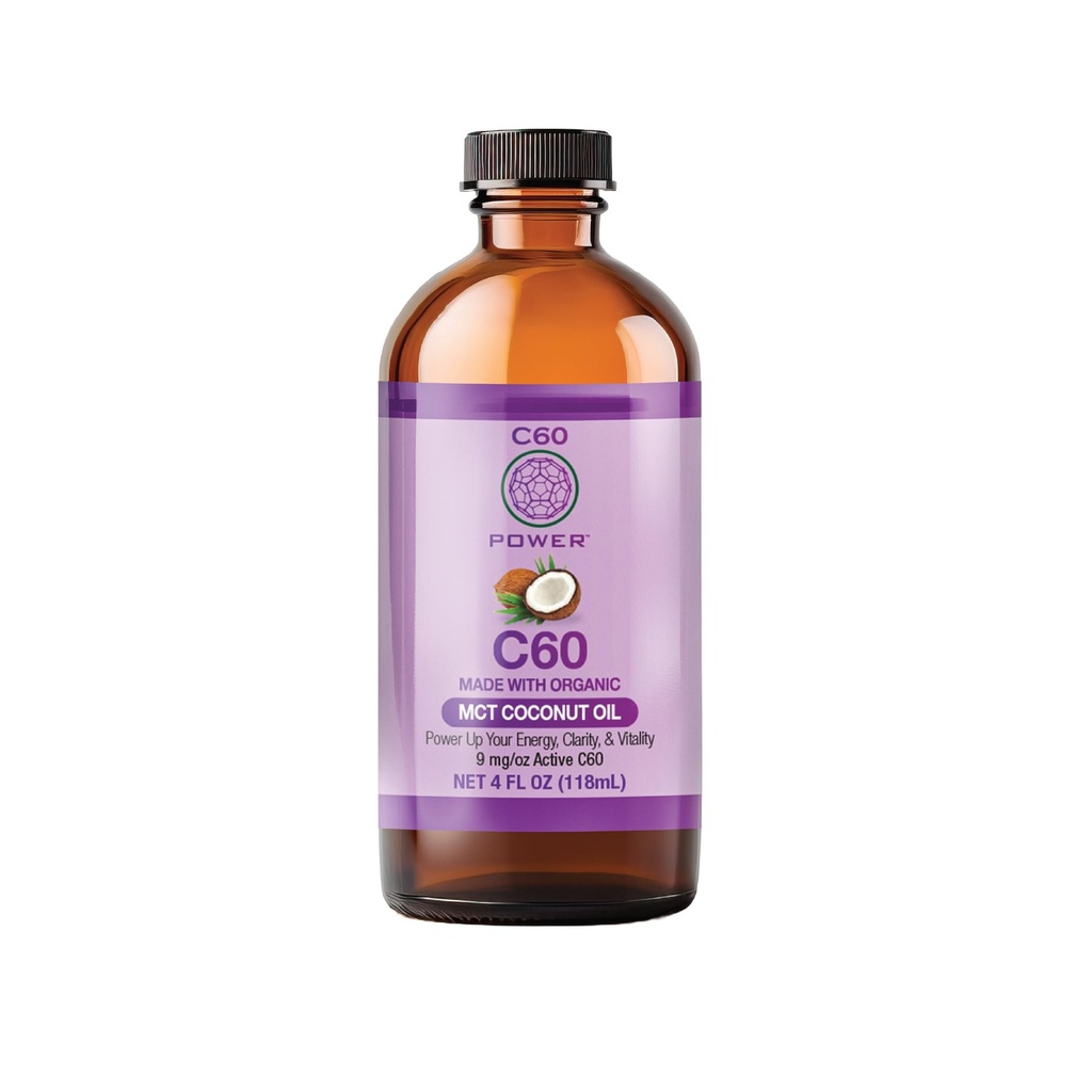 C60 Power C60 en aceite de coco de MCT orgánico - Natural Wellness Support for Men & Women, 99.99% Puro Carbon Fullerenes, Promueve Energía, Claridad Mental, " Stamina - 4 fl oz Bottle