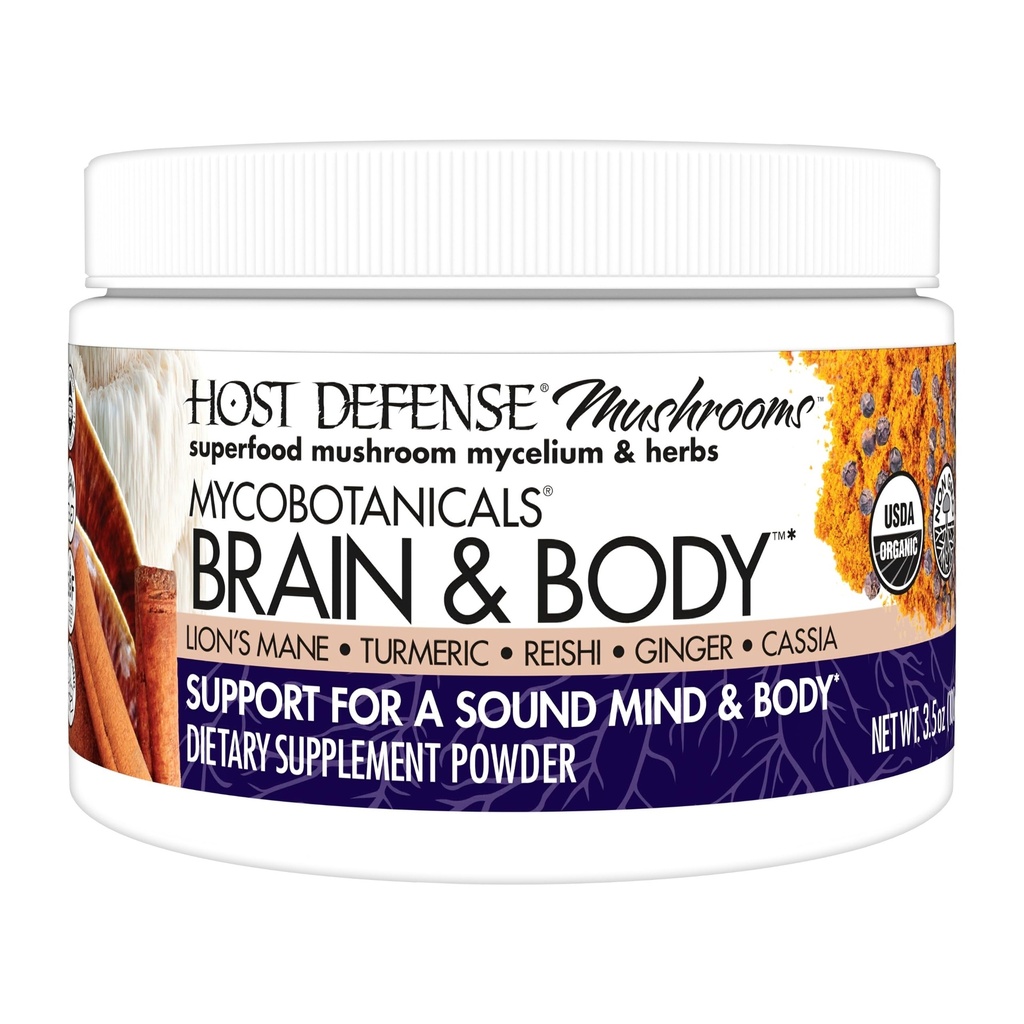 Host Defense MycoBotanicals Brain & Body* Powder - Digestive &amp; Immune Support Supplement with Lion's Mane & Reishi Mushroom - Brain Supplement to Support Memory & Focus - 3.5 oz (33 Servings)*