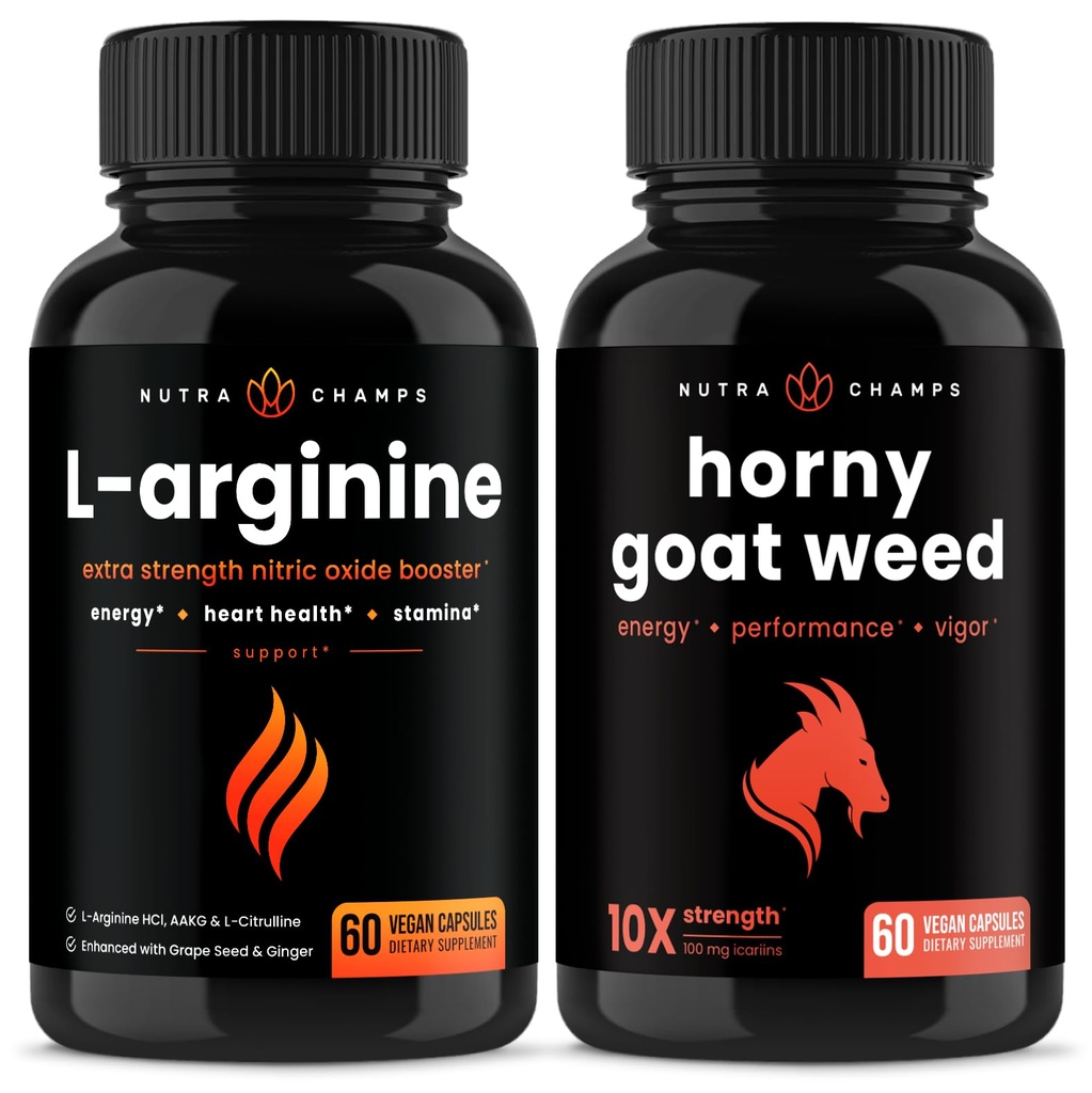 NutraChamps L-Arginine Capsules y Horny Goat Weed Capsules 2 Pack Bundle
