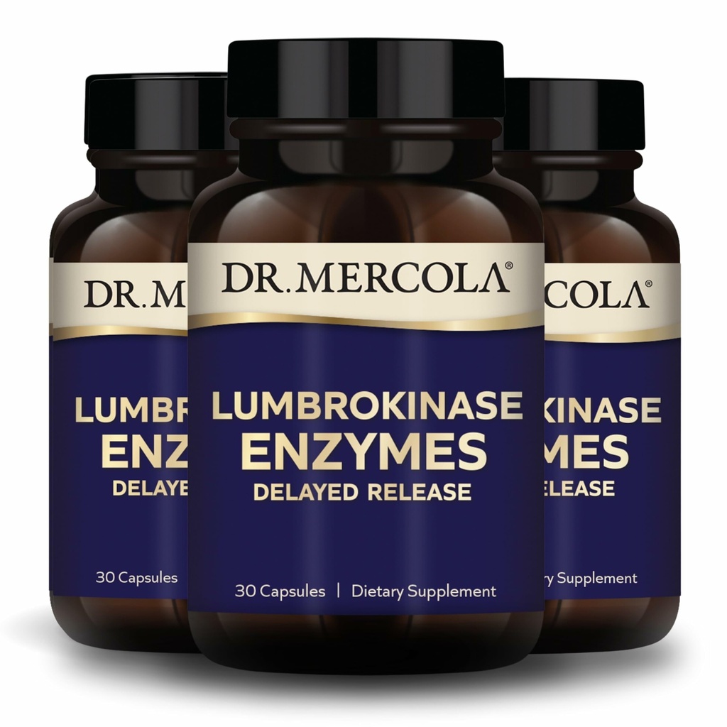 Dr. Mercola Lumbrokinase Enzymes - Delayed Release Formula - Suplemento dietético para Cardiovascular &amp; Energy Support - No Gluten-Free &amp; Soy-Free - 30 Capsules (30 Servimientos), 3 Pack