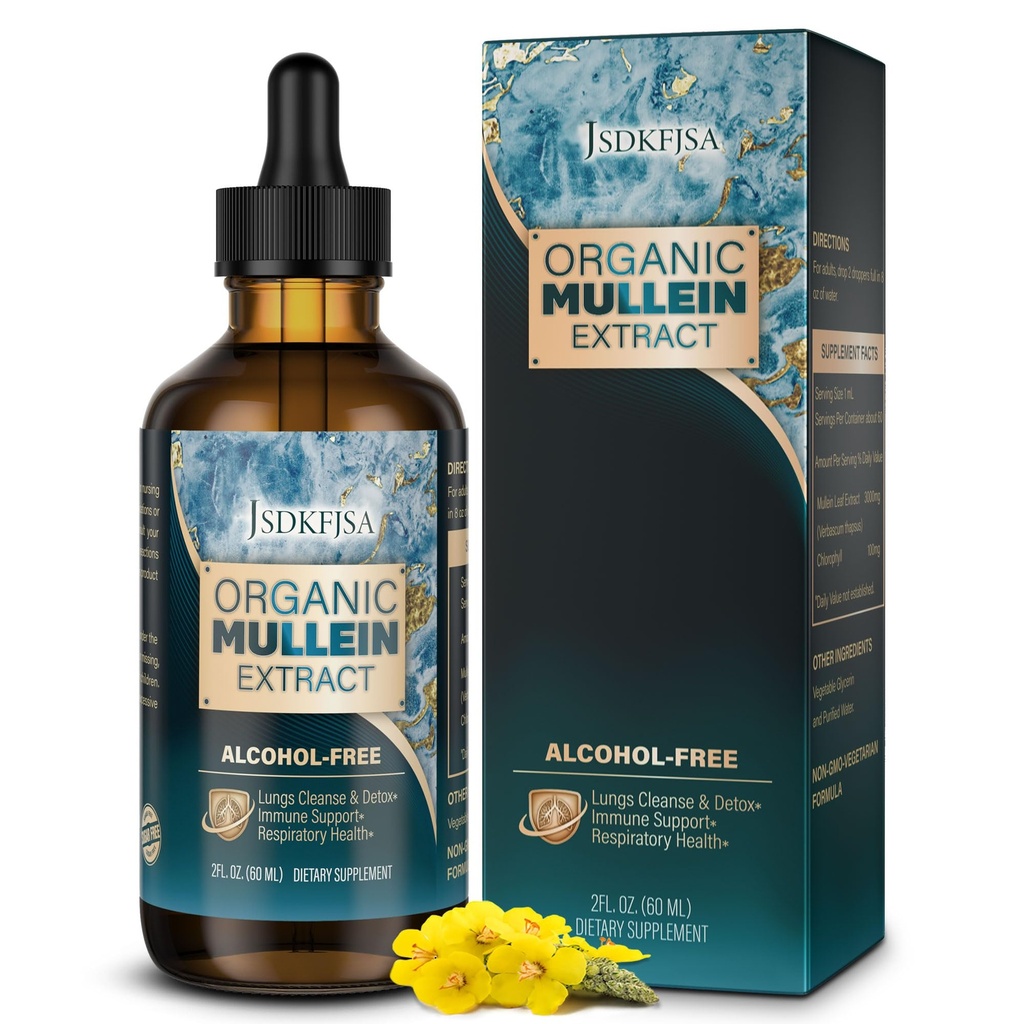Mullein Drops for Lungs,Support Lung Cleanse/Detox &amp; Respiratory Function for Healthy Breathing - Mullein Leaf Extract for Lungs-2 fl.oz