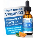 Bold Botanica D3-K2-A, Complejo de Vitamina Líquida, Vegan D3 de Algas Orgánicas con Vitamina K2 (MK7) y A para Immune Support, Natural Orange Flavor, Tastes Delicious, 1 FL OZ. (30mL)