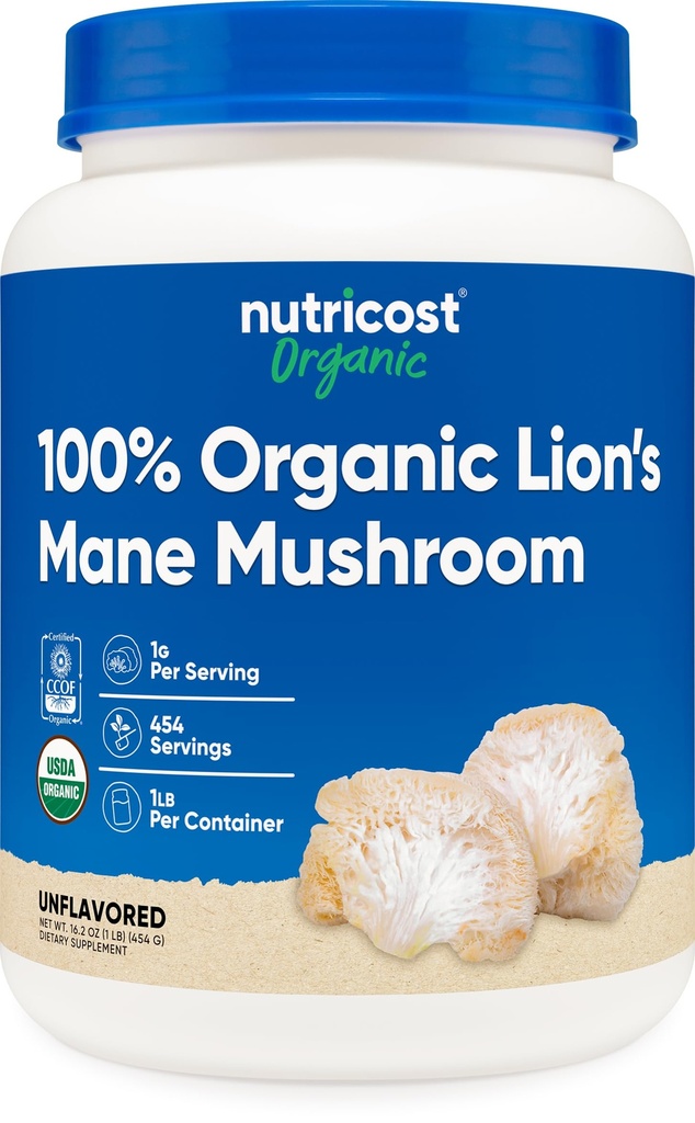 Nutricost Polvo de seno de león orgánico Mane 1LB - Certified USDA Organic