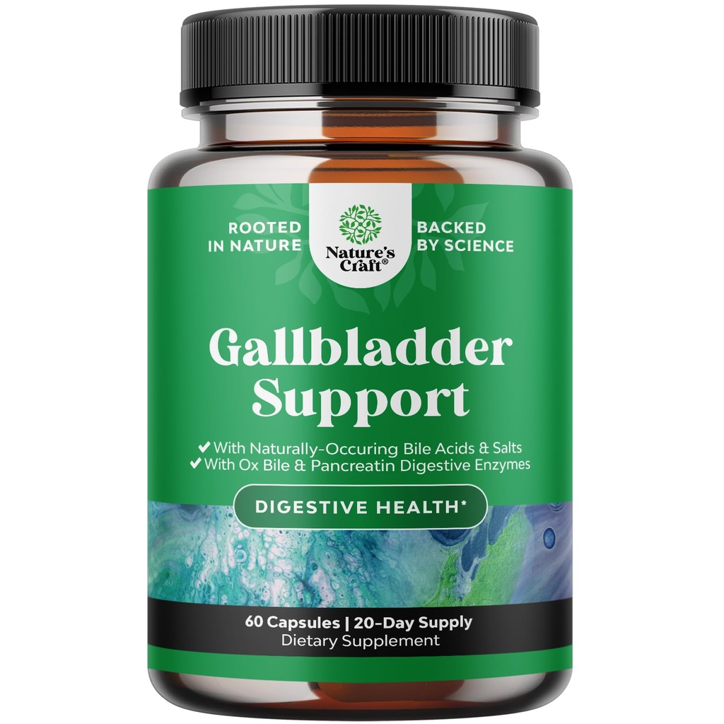 Saltas de bilis de Ox para soporte de vesícula biliar - Suplemento de sal de bilis purificada con enzimas digestivas de pancreatina Ox " Betaine HCL - Suplementos para no Gallbladder " Salud digestiva 20 días