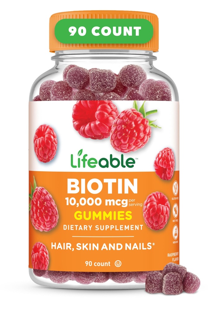 Lifeable Biotin Gummies  10,000mcg ← Gran piel de cabello y uñas Gummies ← GMO-Free Vegan Biotin Suplemento Silencio Skin Hair Skin and Nails Vitaminas para las mujeres