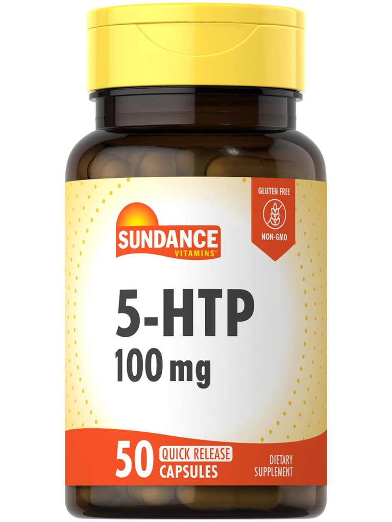 Sundance 5-HTP 100mg ← 50 Capsules ← 5 Hydroxtryptophan  Non-GMO &amp; Gluten Free Supplement