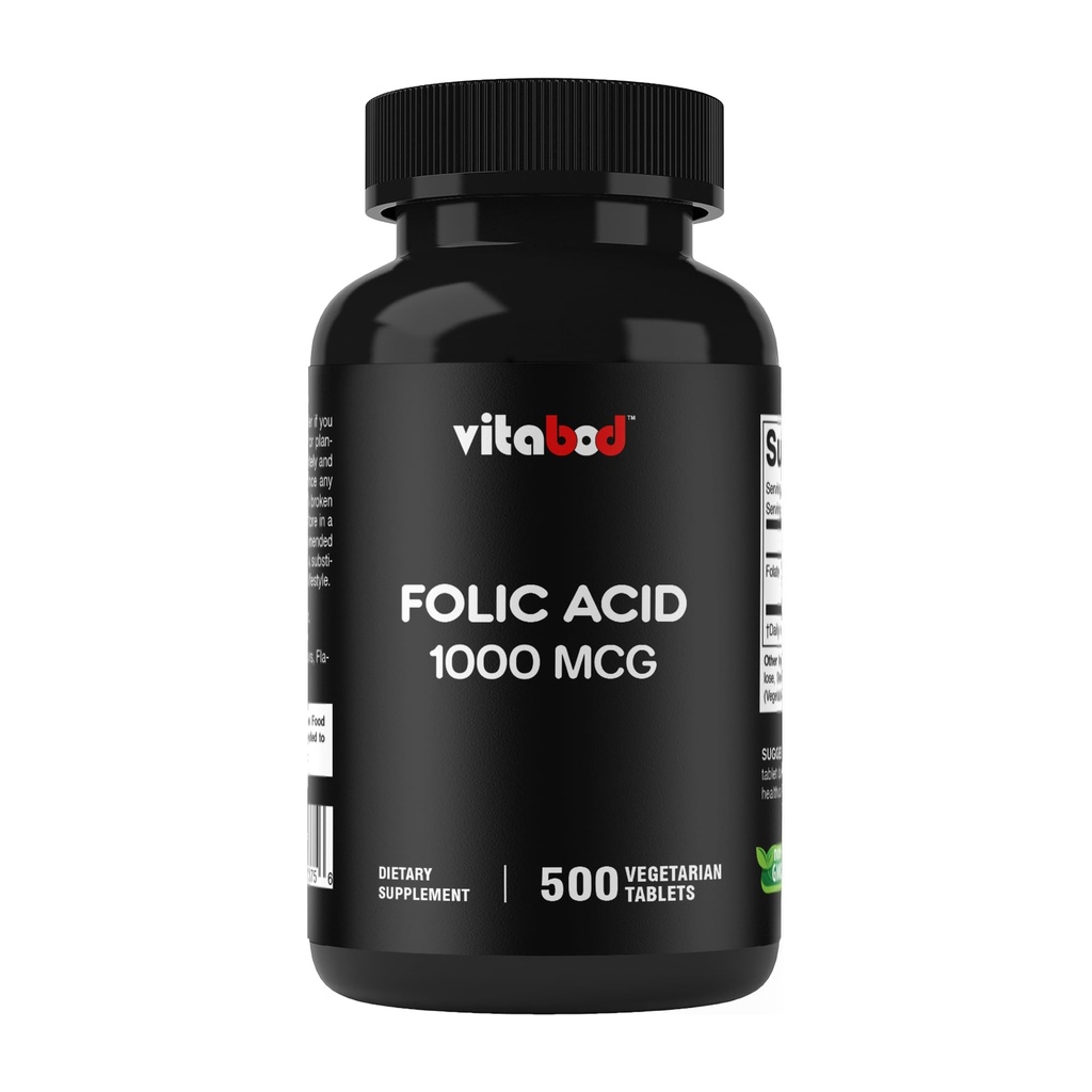 Ácido fólico 1 mg (1000 mcg) (Vitamin B9) - 500 Tabletas vegetarianas - una vitamina prenatal y postnatal esencial