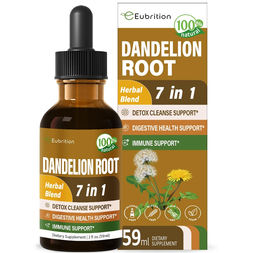 Dandelion Root Extract Drops, Diente de Leon Organico Hierba, Dandelion Supplement Formula w/Milk Thistle Turmeric for Detox Cleanse, Digestion &amp; Immune Support, Alcohol-Free Tincture. 2oz
