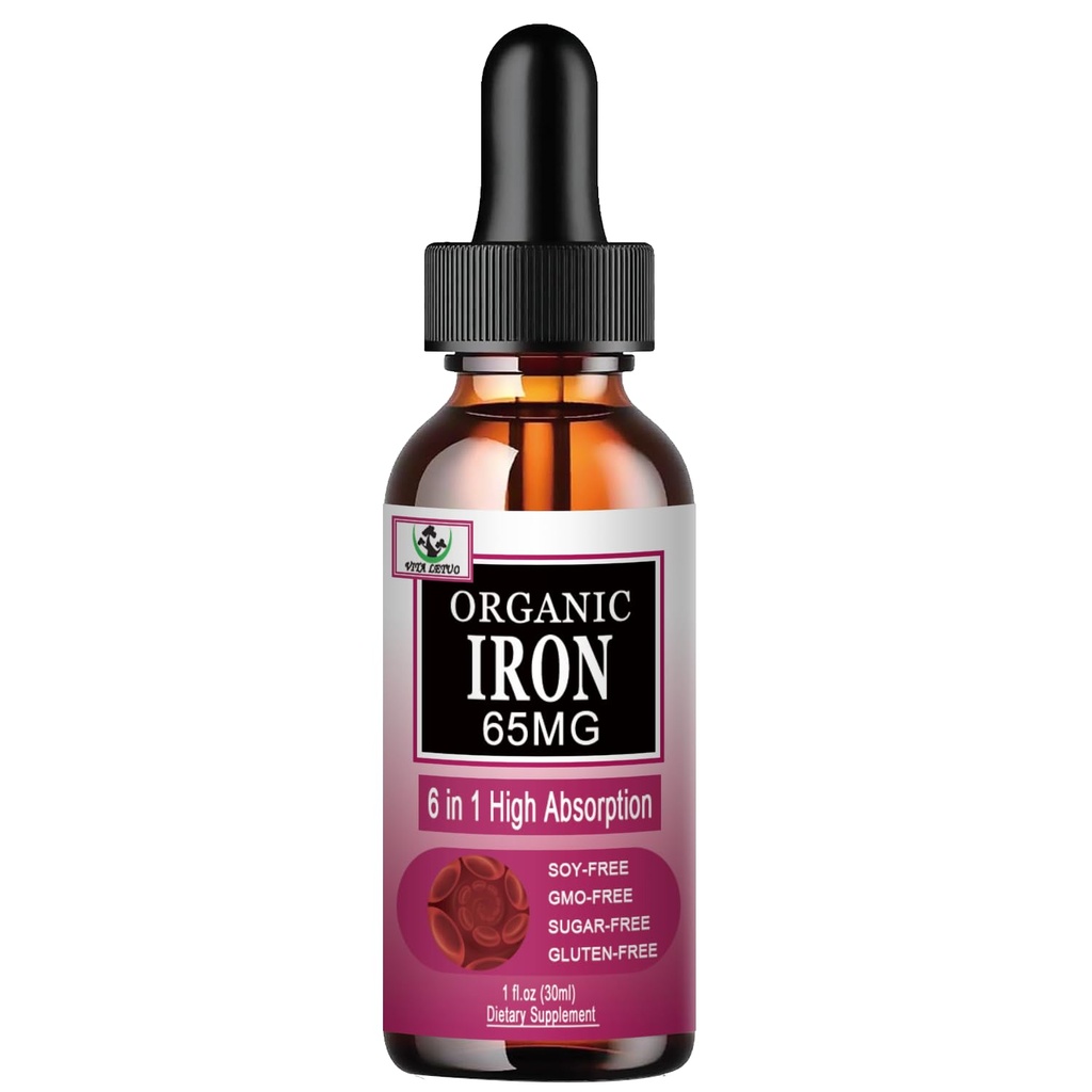 Suplemento de hierro para mujeres con vitamina C,6-en-1 Suplemento líquido w/Vitamin B12,Vitamin B6, alta absorción gotas de hierro líquido para células de sangre roja &amp; soporte inmunológico, no GMO, Gluten Free