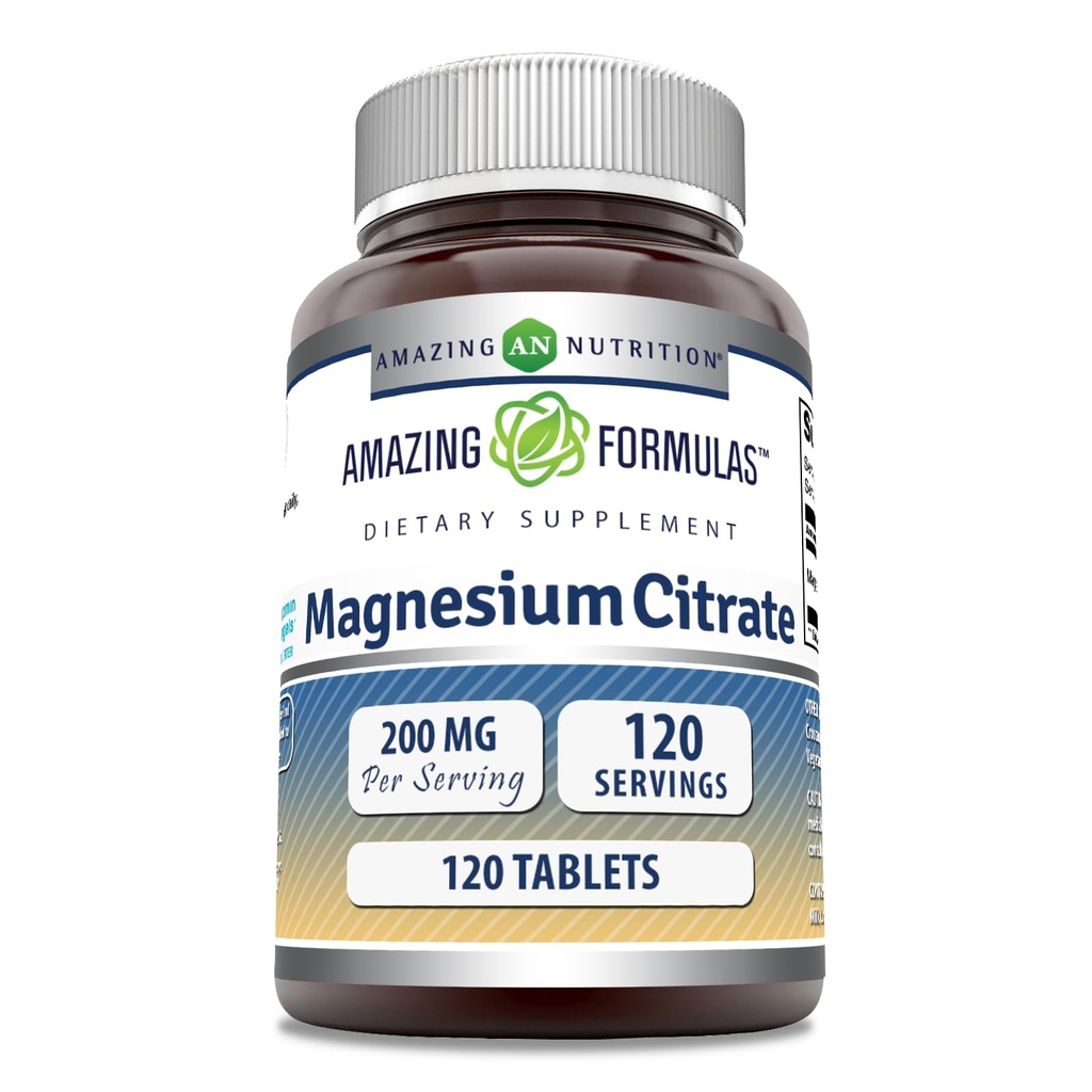 Fórmulas increíbles Citrato de magnesio TENIDO 200 Mg Tablets TENIDO Suplemento mineral TENIDO Non-GMO TEN Gluten Free TEN Made in USA (1 Pack, 120 Conde)