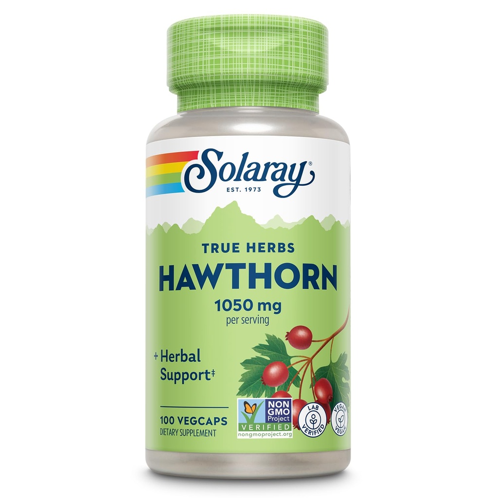 SOLARAY Hawthorn Berry Capsules 1050 mg - Soothing Herbal Support - Hawthorne Berry Supplement for General Wellness Support - Whole Berry, Vegan, Non-GMO, 60 Day Guarantee, 50 Servings, 100 VegCaps