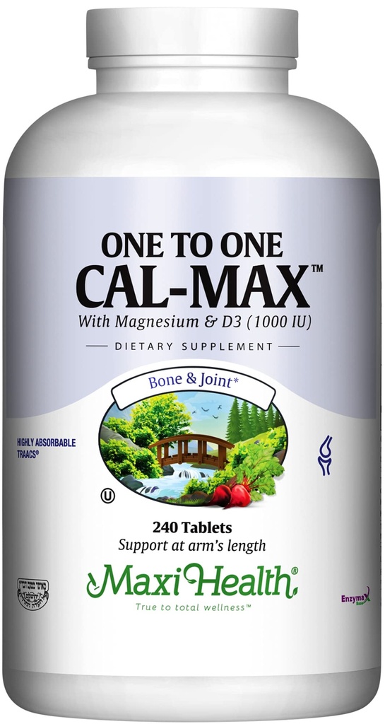 Maxi Health 500 mg Suplemento de calcio con vitamina D3 (1000 UI) y Magnesio (500 mg) - Bono, dientes y apoyo conjunto para hombres y mujeres - 240 Tabletas
