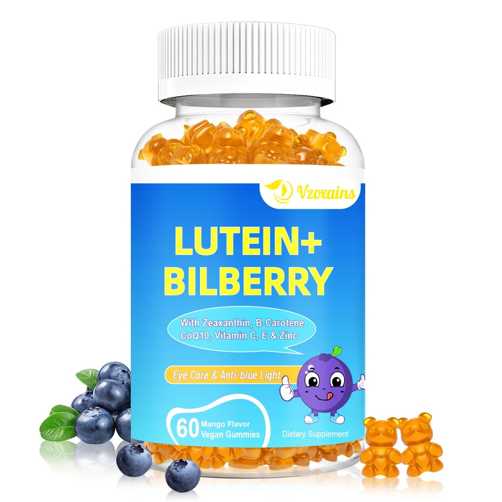 20mg Lutein " Zeaxanthin Gummies with Bilberry, Astaxanthin, Omega 3, Vitamina C, E - Suplemento de Salud Ocular Libre de Azúcar para Adultos " Niños - Alivio Ojo seco, Claridad Visión, Soporte Macular