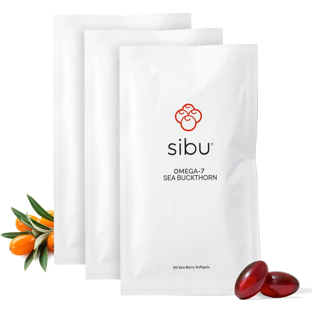 sibu Sea Buckthorn Omega-7 Softgels (90-Day Refill Sachet) – Suplemento para la piel sana, pelo, uñas y sequedad