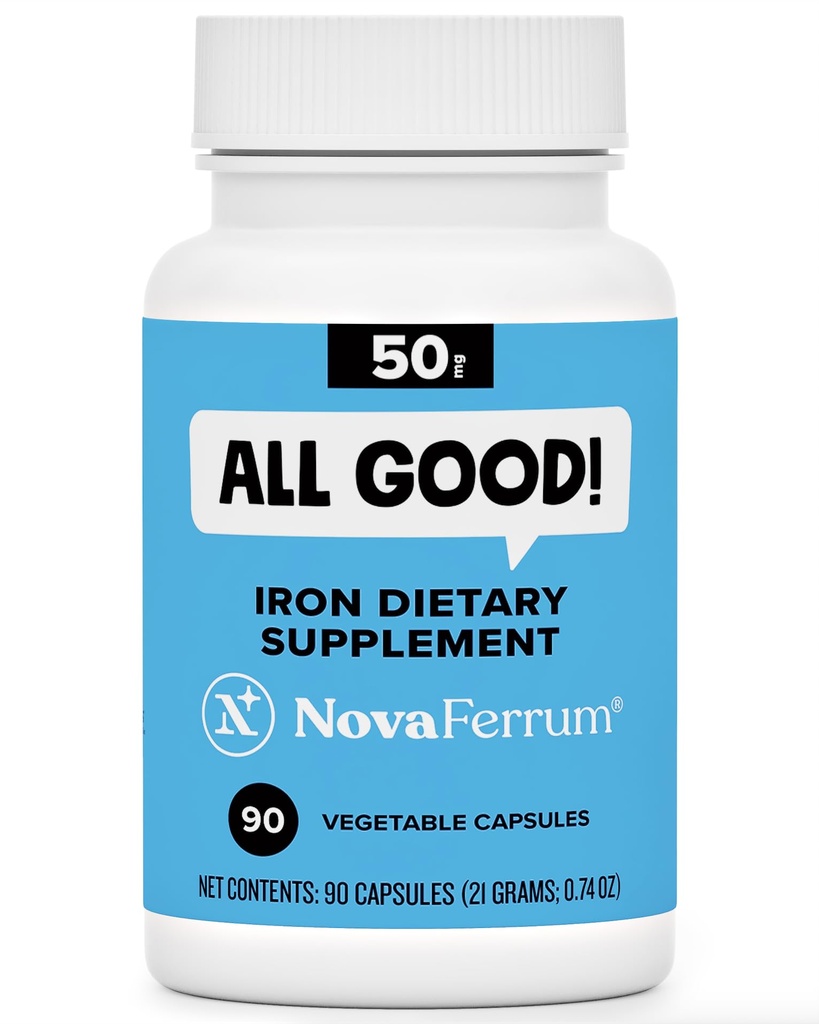 NovaFerrum All Good Silencio Capsule Suplementos para Adultos Silencio Anemia  50mg of Iron Silencio 90 Sirve para Sugar Gratis Silencio Vegan ← Gluten Gratis