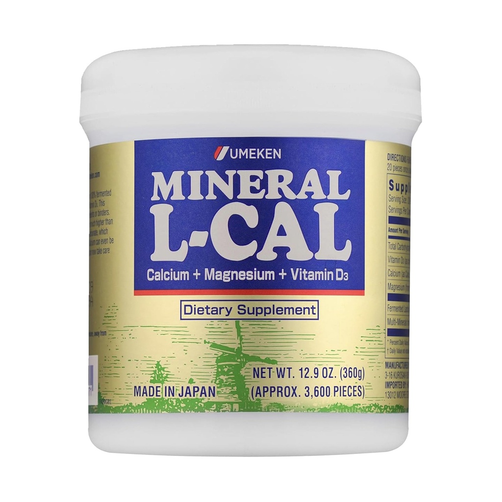 Calcio Umeken Mineral L-Cal con Vitamina D3, 6 Mes de Suministro, Water Soluble Ball Formato con Magnesio & Minerales, Absorbing rápido Magnesio D3 Suplemento, 3.600 Bolas, 360g, Pack de 1