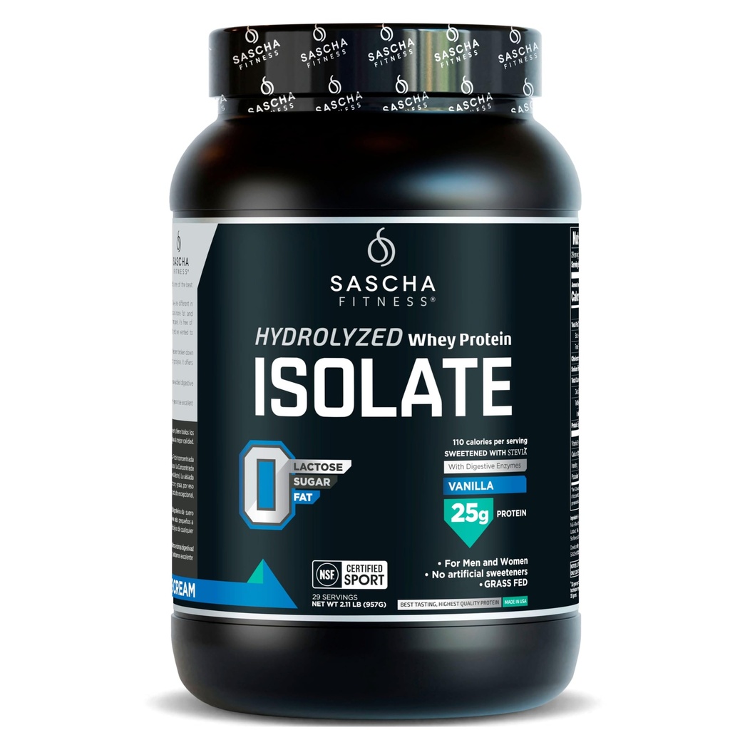 SASCHA FITNESS Hidrolyzed Whey Protein Isolate,100% Grass-Fed (2 libras, Vainilla)