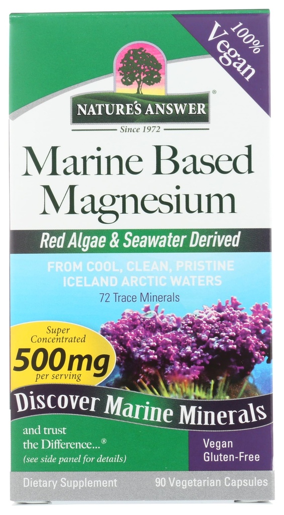 Respuesta de la naturaleza Magnesio marino, Super Concentrado 500mg Silencio Planta Basado Silencio Red Algae &amp; Seawater Derived ¦ Alcohol-Free &amp; Gluten-Free ← Vegetarian Capsules 90ct