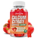 Calcio Citrate Gummies, Azúcar Citrato de Calcio Gratuito 1000mg para Muscle Saludable, Absorción Suplementos de Calcio para Adultos &amp; Niños, Fresa, 60 Cuenta